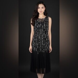 Vintage Black Sheer  Lace Midi Sleeveless Semi-Transparent Overlay Size M/L